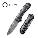 Civivi Elementum Flipper Knife Carbon Fiber Silver Shred Damascus Folding Pocket Knife C907C-DS2