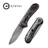 Civivi Elementum Flipper Knife Carbon Fiber Copper Shred Damascus Folding Pocket Knife C907C-DS3