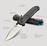 Benchmade 535-3 Bugout S90V Carbon Fibre Handle Folding Knife - Axis, Benchmade, Black, Blue, Carbon Fibre, CPM S90V, Drop Point, Satin - Granbergs Firearms