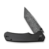 CIVIVI Button Lock Brazen Flipper & Thumb Stud Knife Twill Carbon Fiber Overlay On Black G10 Handle (3.46" Damascus Blade) C19059C-DS1