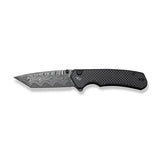 CIVIVI Button Lock Brazen Flipper & Thumb Stud Knife Twill Carbon Fiber Overlay On Black G10 Handle (3.46" Damascus Blade) C19059C-DS1