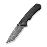 CIVIVI Button Lock Brazen Flipper & Thumb Stud Knife Twill Carbon Fiber Overlay On Black G10 Handle (3.46" Damascus Blade) C19059C-DS1