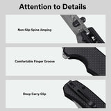 CIVIVI Button Lock Brazen Flipper & Thumb Stud Knife Twill Carbon Fiber Overlay On Black G10 Handle (3.46" Damascus Blade) C19059C-DS1