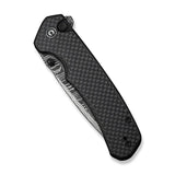 CIVIVI Button Lock Brazen Flipper & Thumb Stud Knife Twill Carbon Fiber Overlay On Black G10 Handle (3.46" Damascus Blade) C19059C-DS1