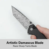 CIVIVI Button Lock Brazen Flipper & Thumb Stud Knife Twill Carbon Fiber Overlay On Black G10 Handle (3.46" Damascus Blade) C19059C-DS1