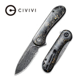 Civivi Elementum Flipper Knife Carbon Fiber Gold Shred C907C-DS1 - Carbon Fibre, CIVIVI, Damascus, Gold - Granbergs Firearms