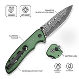 CIVIVI Hyperpulse Flipper & Thumb Stud & Button Lock Knife Aluminum Handle (3.5" Damascus Blade) C23087A-DS1