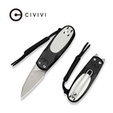 CIVIVI Purr Flipper & Slip Joint Knife Black & White G10 Handle (1.83" Stonewashed Nitro-V Blade) C25054-2, With 1PC Black Lanyard