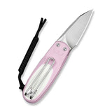 CIVIVI Purr Flipper & Slip Joint Knife Powder Pink & White G10 Handle (1.83" Satin Finished Nitro-V Blade) C25054-4, With 1PC Black Lanyard