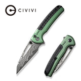 Civivi Sentinel Strike Green Aluminum Damascus Folding Pocket Knife C22025B-DS1