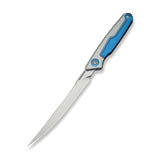 CIVIVI Shawka Folding Fillet Knife Silver And Blue Aluminum Handle (5.81" Satin Finished 14C28N Blade) C22029B-2, With 1PC Black Nylon Sheath
