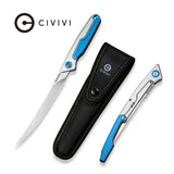 CIVIVI Shawka Folding Fillet Knife Silver And Blue Aluminum Handle (5.81