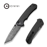 CIVIVI Button Lock Brazen Flipper & Thumb Stud Knife Twill Carbon Fiber Overlay On Black G10 Handle (3.46
