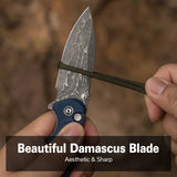 CIVIVI Triptych Flipper & Thumb Stud & Button Lock Knife Micarta Handle (2.97" Damascus Blade) C23085B-DS1