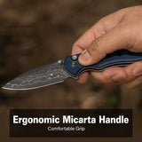 CIVIVI Triptych Flipper & Thumb Stud & Button Lock Knife Micarta Handle (2.97" Damascus Blade) C23085B-DS1