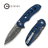 CIVIVI Triptych Flipper & Thumb Stud & Button Lock Knife Micarta Handle (2.97" Damascus Blade) C23085B-DS1