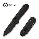 CIVIVI Yonder Thumb Stud & Crossbar Lock Knife Black Burlap Micarta Handle (2.88