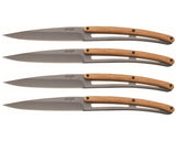 Deejo Set of 4 Table Steak Knives- Titanium- Olive Wood 4FB001 - 420, Deejo, Olive Wood - Granbergs Firearms