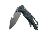 Baladeo Security Knife Emergency- Carbon Fibre ECO202 - 420, Baladeo, Black, Carbon Fibre, Emergency, Gut, Gut Hook, Serrated - Granbergs Firearms