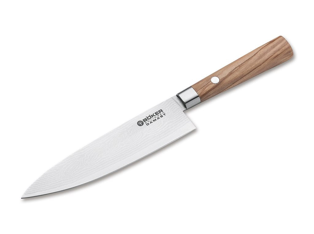 Boker Damascus Olivewood 15cm Chefs Knife BO130439DAM - Boker, Damascus, Olive Wood, VG-10 - Granbergs Firearms